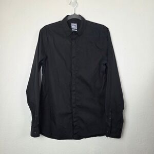 Zara Men Black Superslim Fit Long Sleeve Button Down Shirt Large Solid